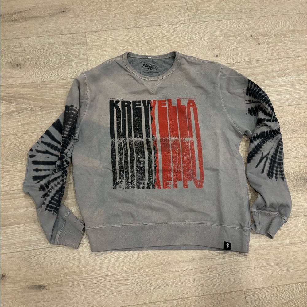 Electric Family 
Grey and red tie dye Krewella crewneck sweatshirt #tiedye